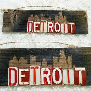 Handmade Detroit Skyline License Plate Sign
